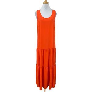Elizabeth And James Maxi Tank Dress Womens M Medium Flame Orange Tiered Stretch